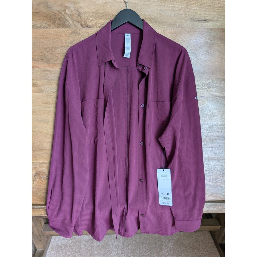 NWT Alo Shirt Mens Large Burgundy Long Sleeve Chest Pockets Collared Button Up